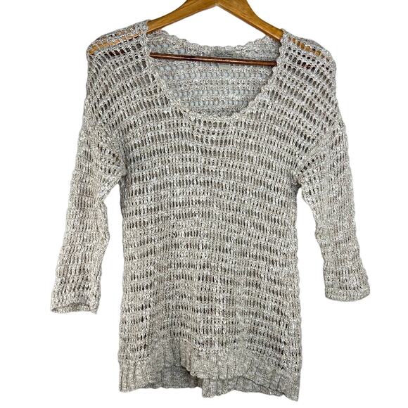 Lucky Brand Sweaters - Lucky Brand Crochet Sweater Women's Size S Tan Beige Open Knit Boho Linen Blend